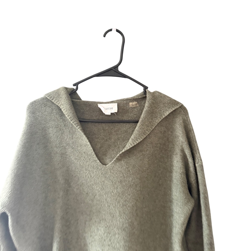 Korye Womens Olive Green Hooded V-Neck Knit Sweater Casual Outdoors Small